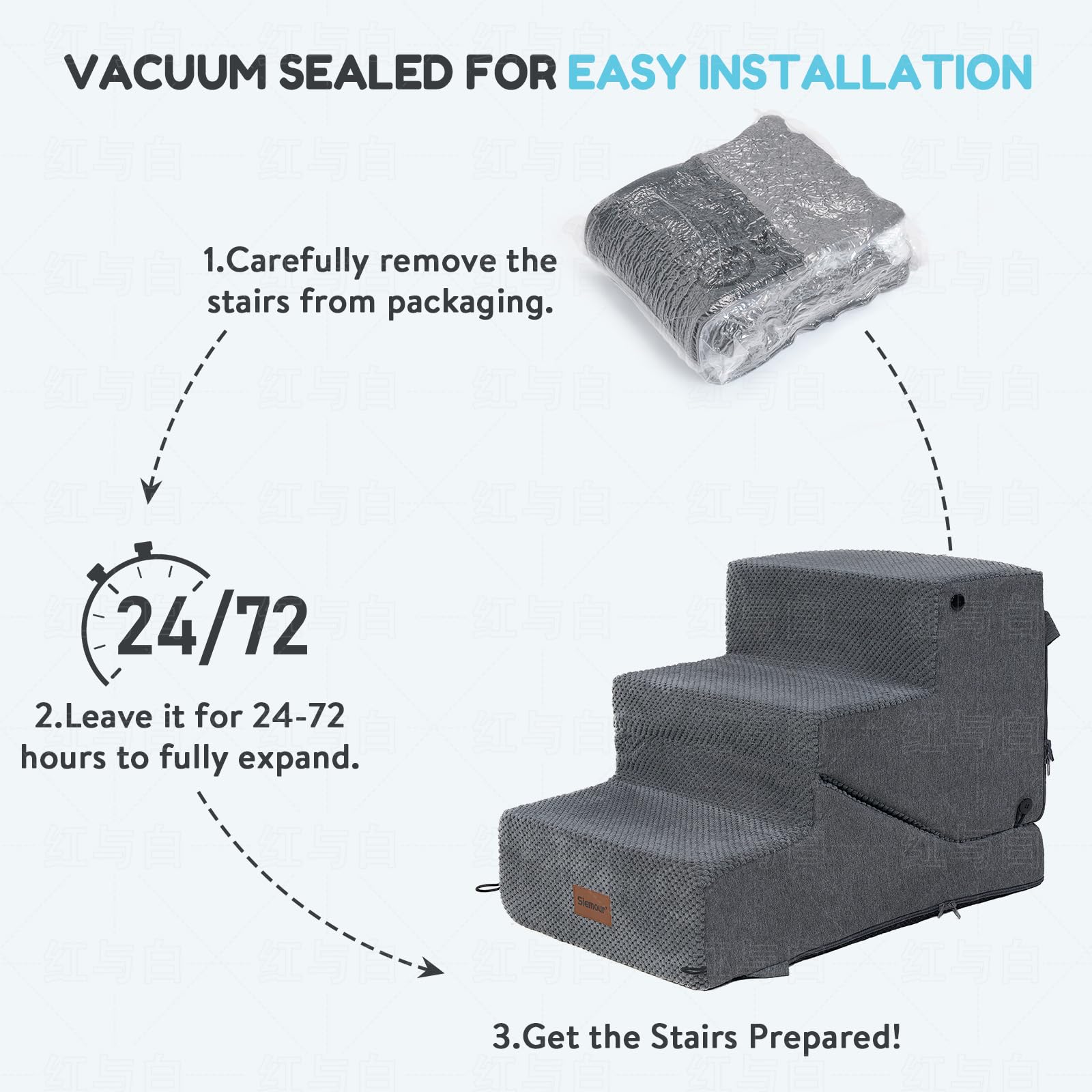 SIEMOUR foldable dog stairs grey for easy storage and transport