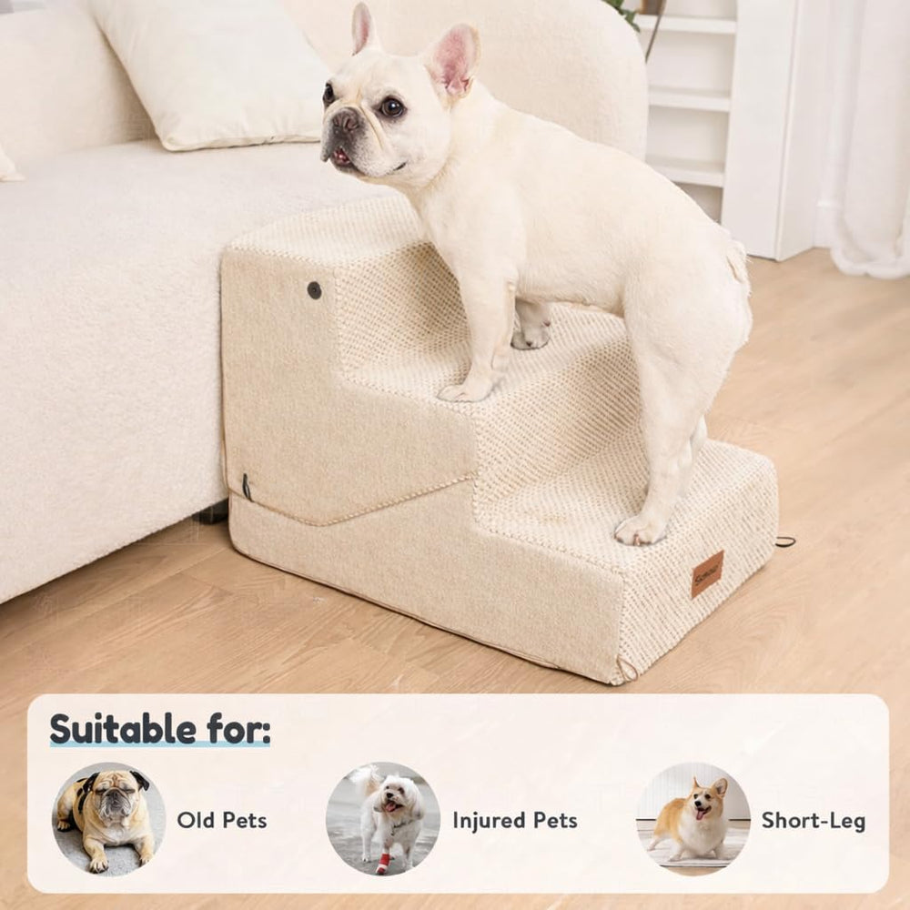 SIEMOUR beige bed-side setup shows convenient pet access
