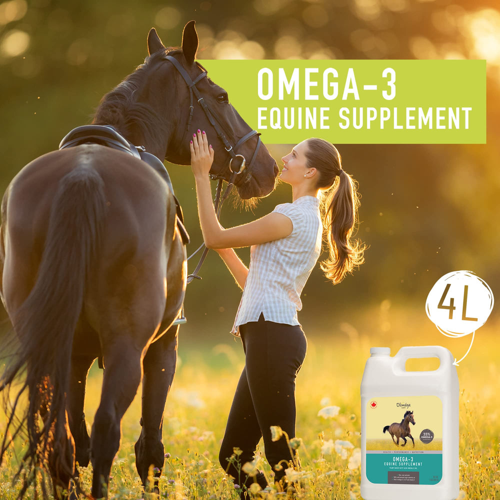 Signé Caméline camelina oil for horses label — made in Canada, non-GMO promise.