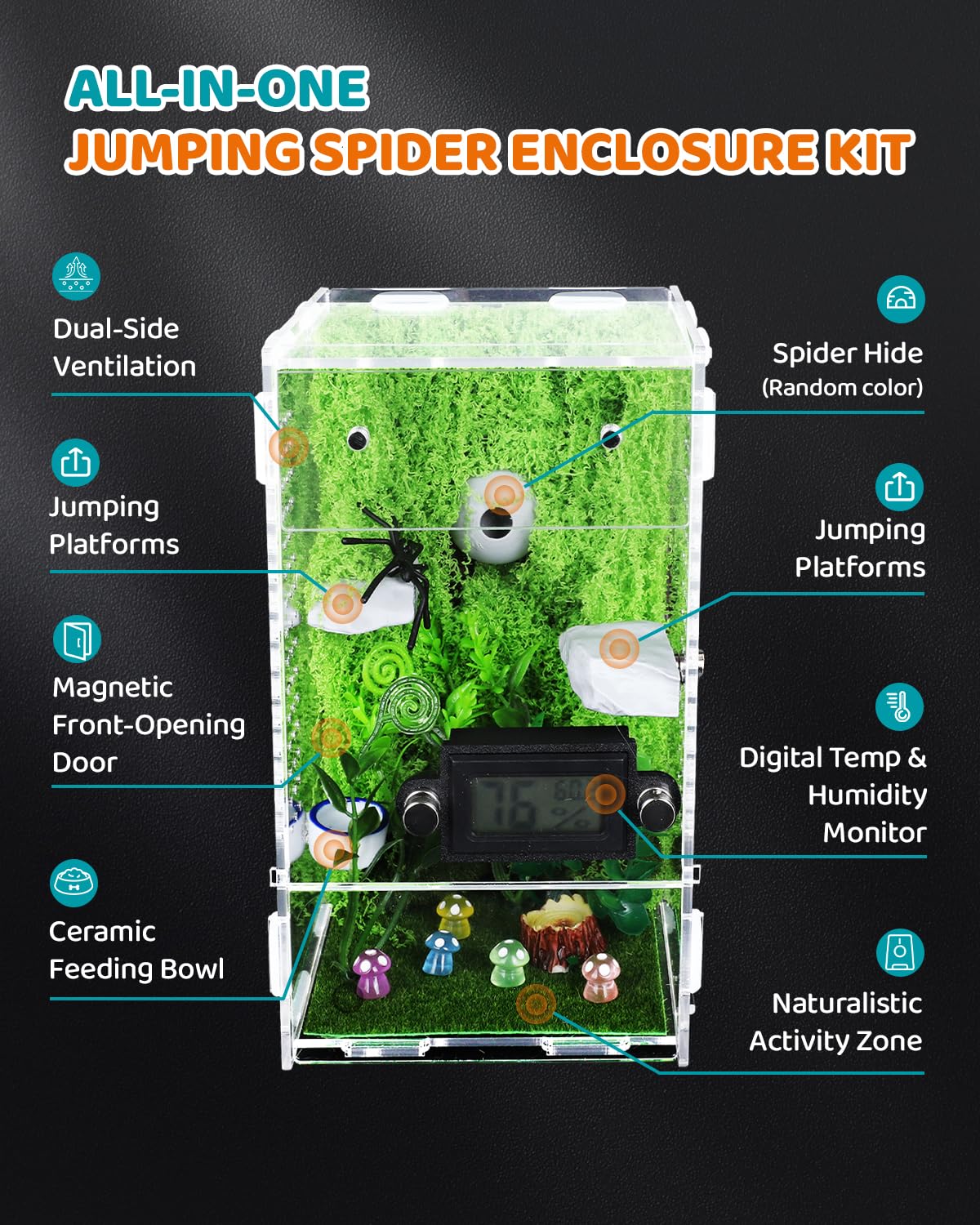 SIICCAR escape-proof spider terrarium with magnetic latch for safe containment.