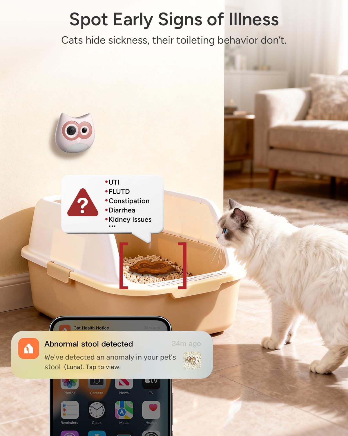 SiiPet LitterLens supports multiple cats by labeling each cat’s litter events