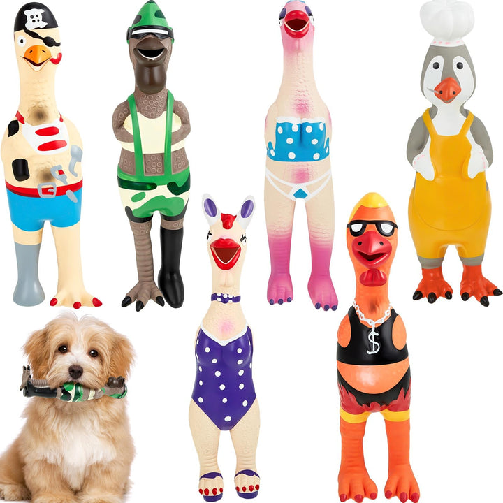 Silipull 6-pack rubber chicken toys in bright colors for play.