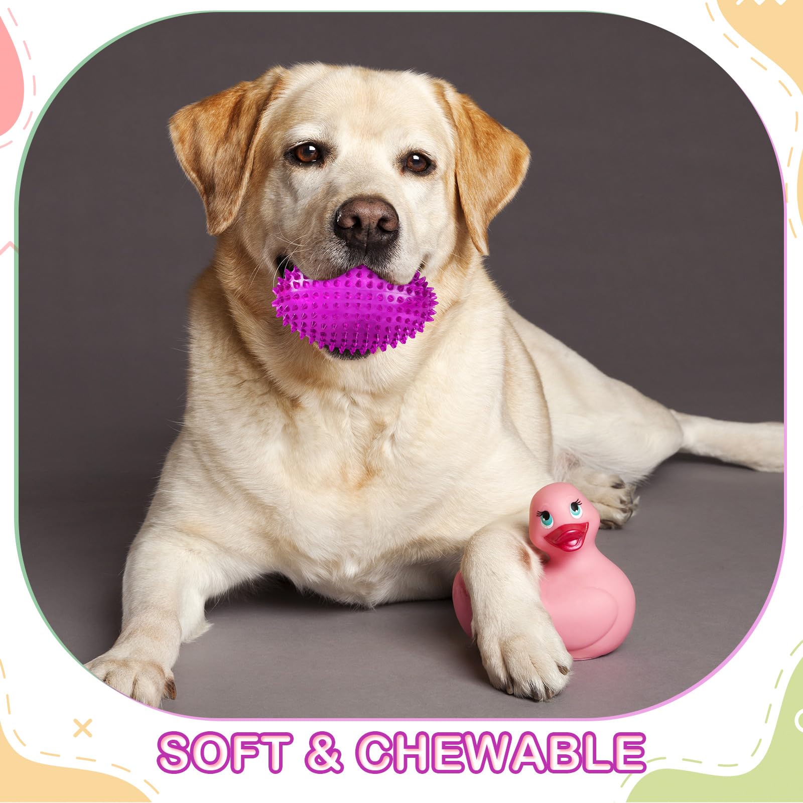 Silipull spiky football dog toy pink improves teeth cleaning during play