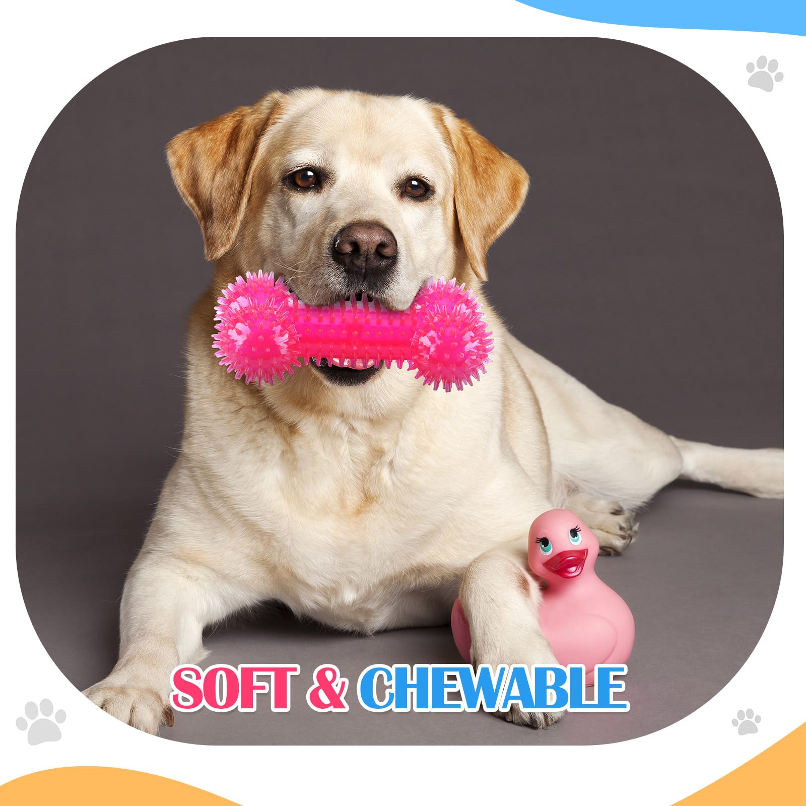 Silipull spiky squeaker ball pink invites playful chewing and gum massage