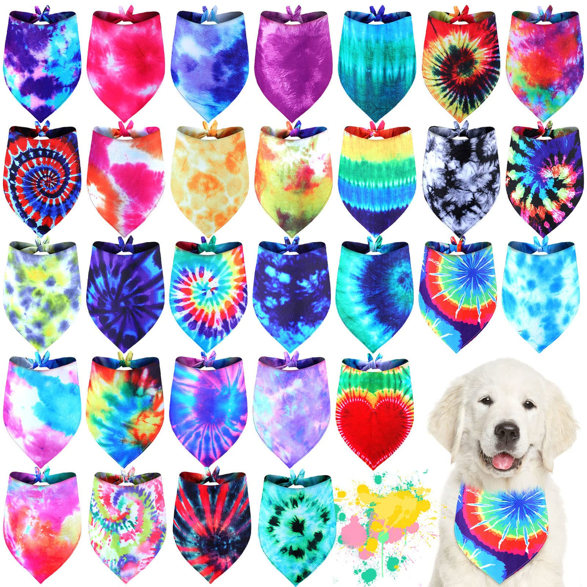 Silkfly tie-dye dog bandanas in a 30-pack for vibrant daily walks