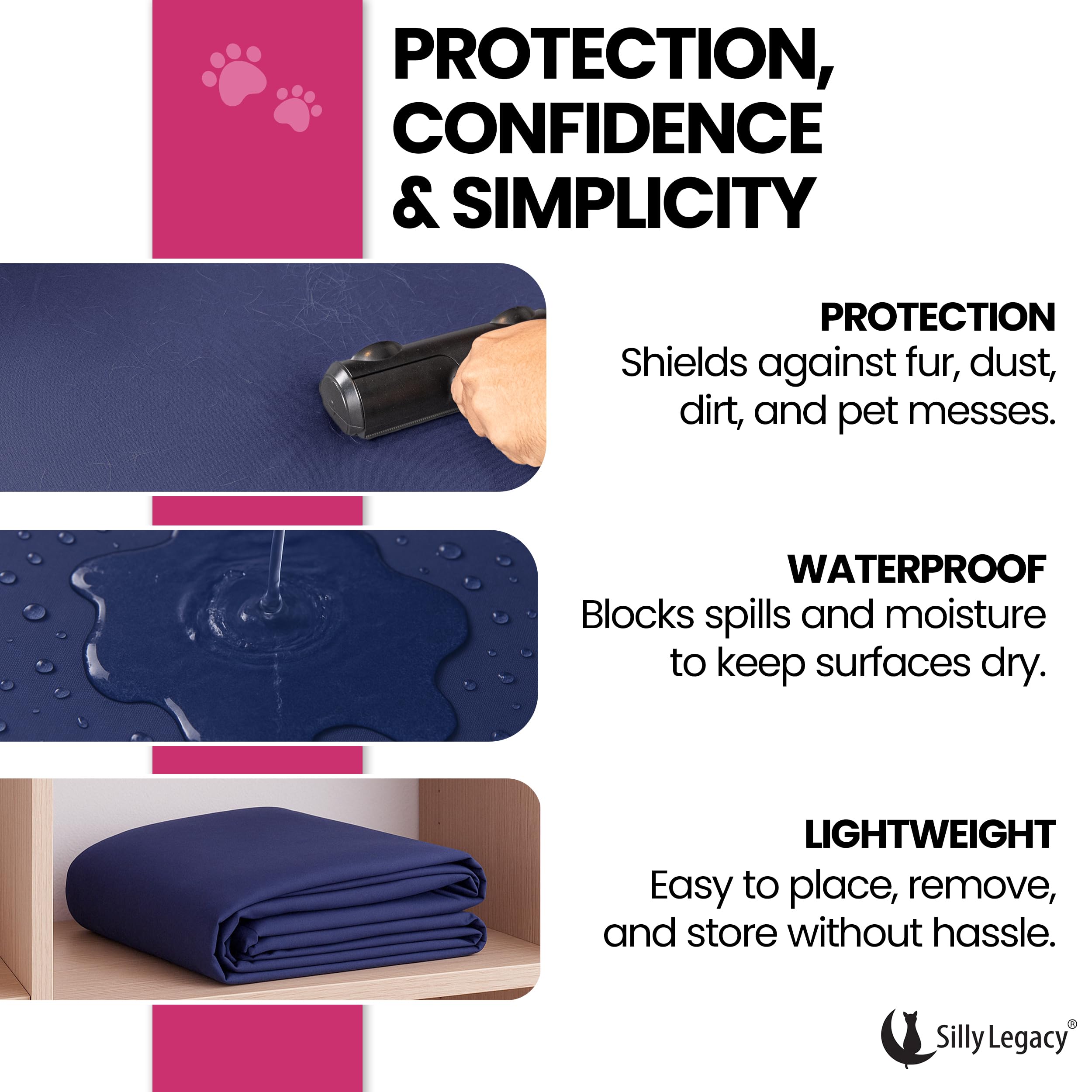 SILLY LEGACY king-size bed protector shields bedding from pet hair and spills