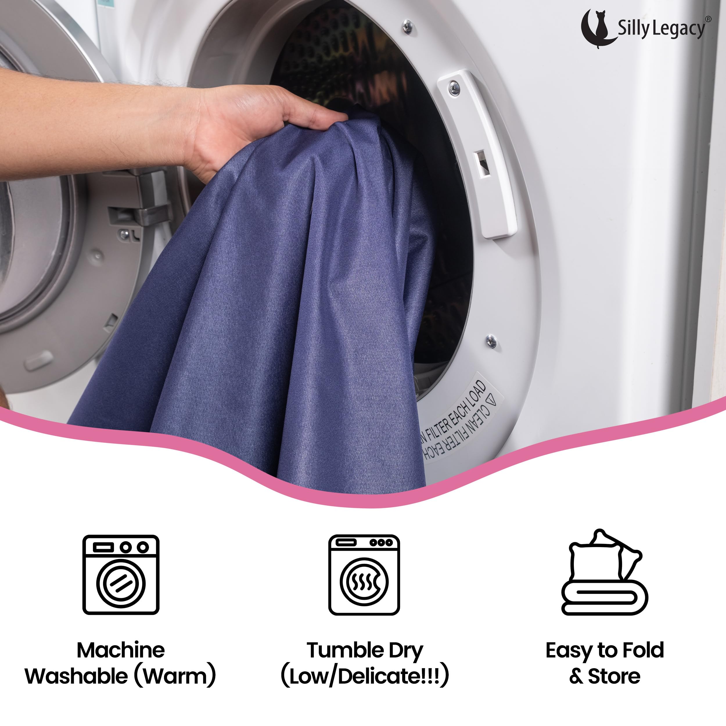 SILLY LEGACY easy-care protector is machine washable for quick cleanup