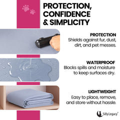 Silly Legacy waterproof protector guards couch from dirt and pet mess.