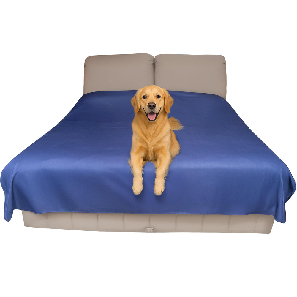 SILLY LEGACY thin reversible waterproof bed cover front view protects king bed from spills