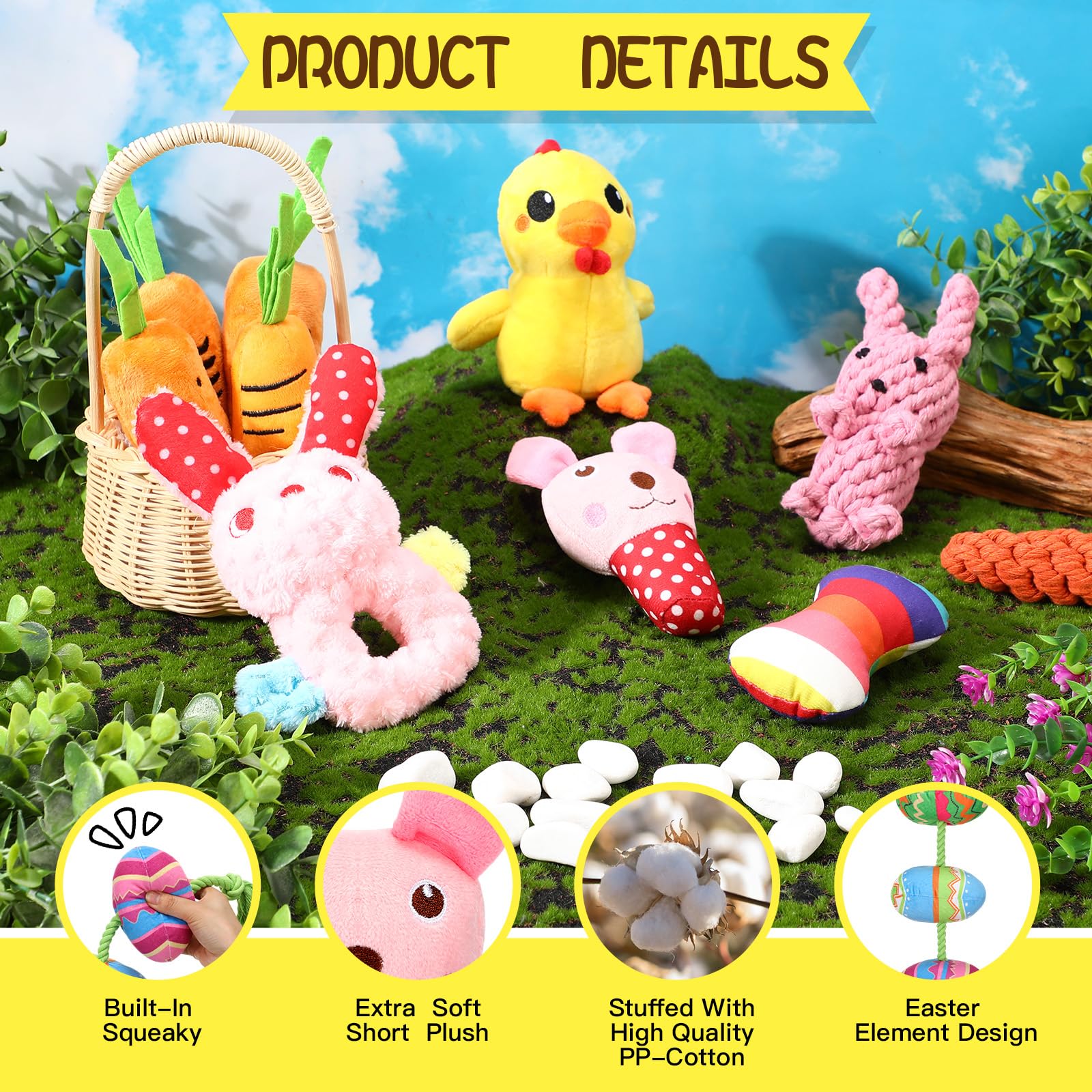 SilTriangle Easter chick plush toy with squeaker for extended engagement