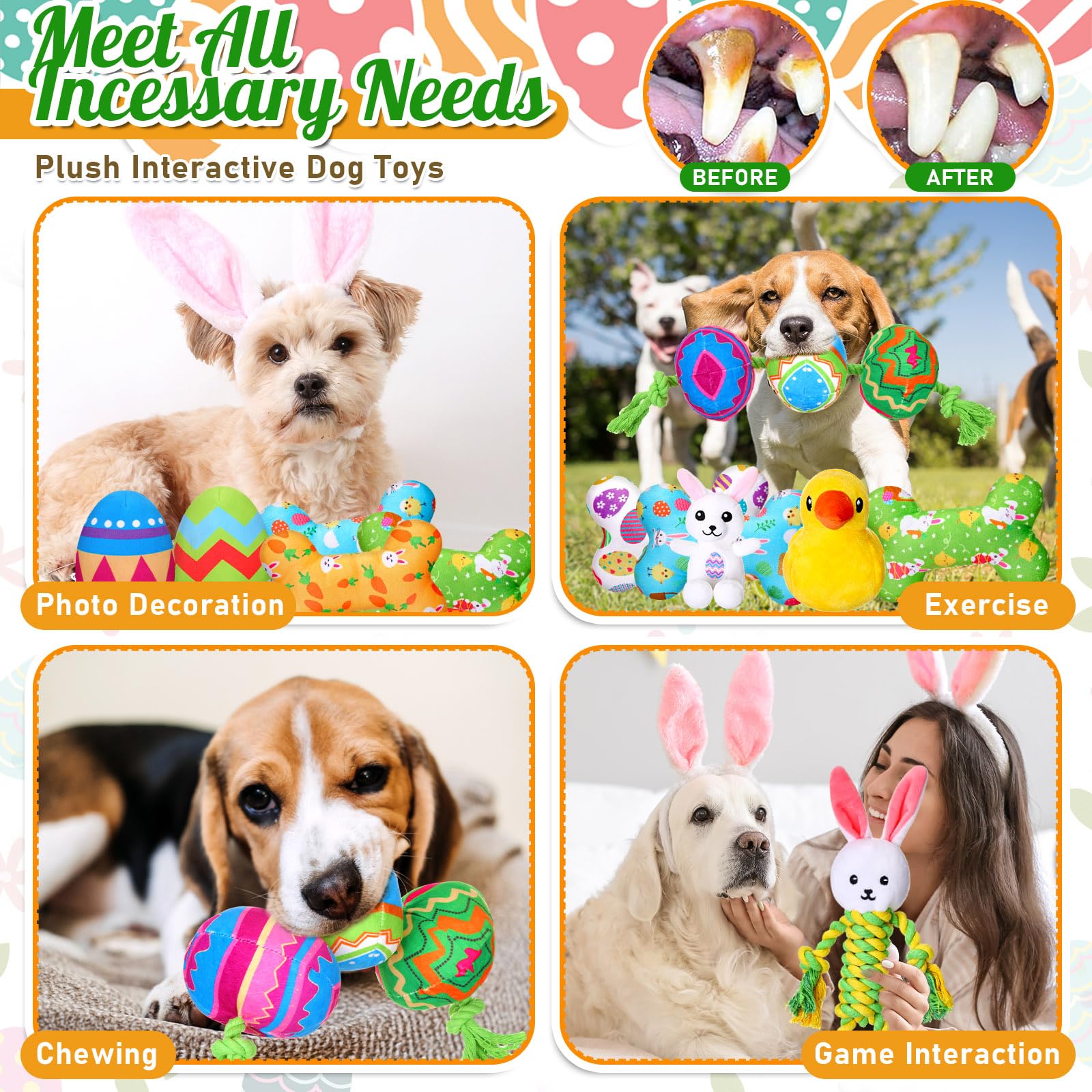 SilTriangle plush Easter egg dog toy for nibbling and squeaking
