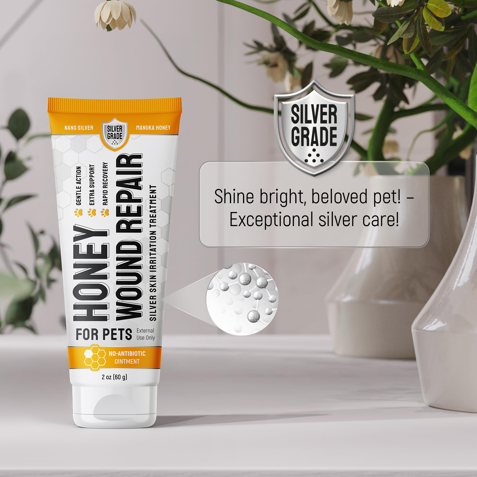 SILVER GRADE gel applied to a skin spot for pet care
