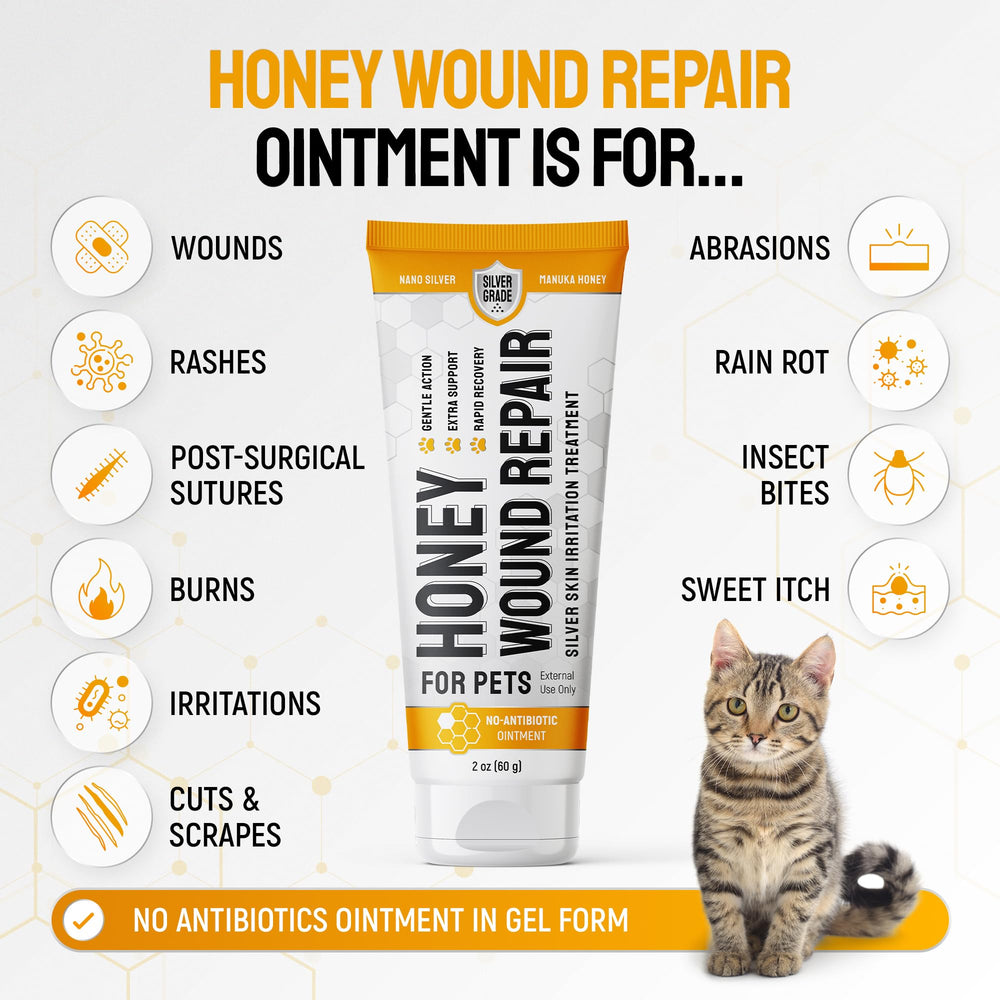 Close view of SILVER GRADE Cat Wound Gel tube being squeezed