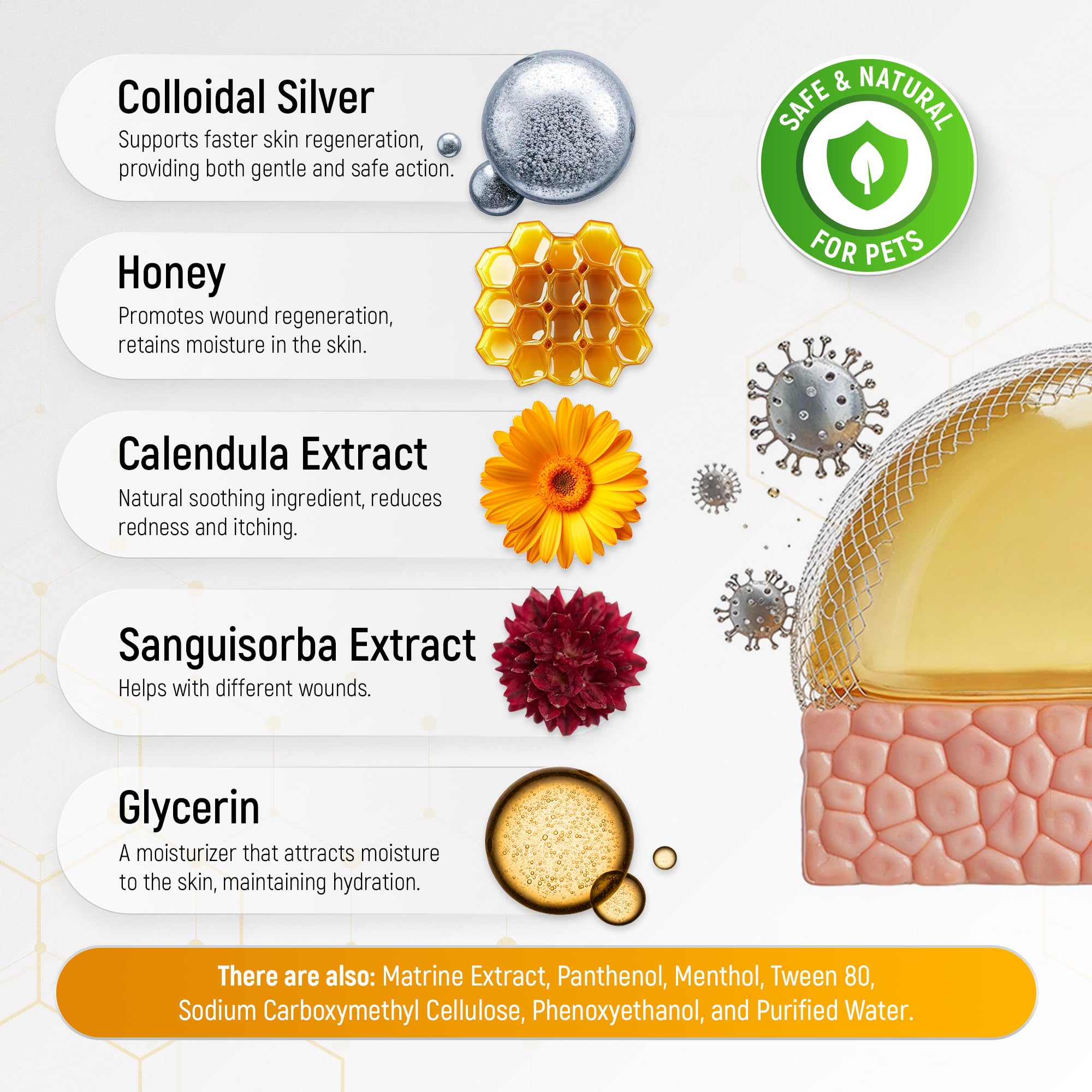 Closeup of colloidal silver gel texture supports daily wound care for pets.