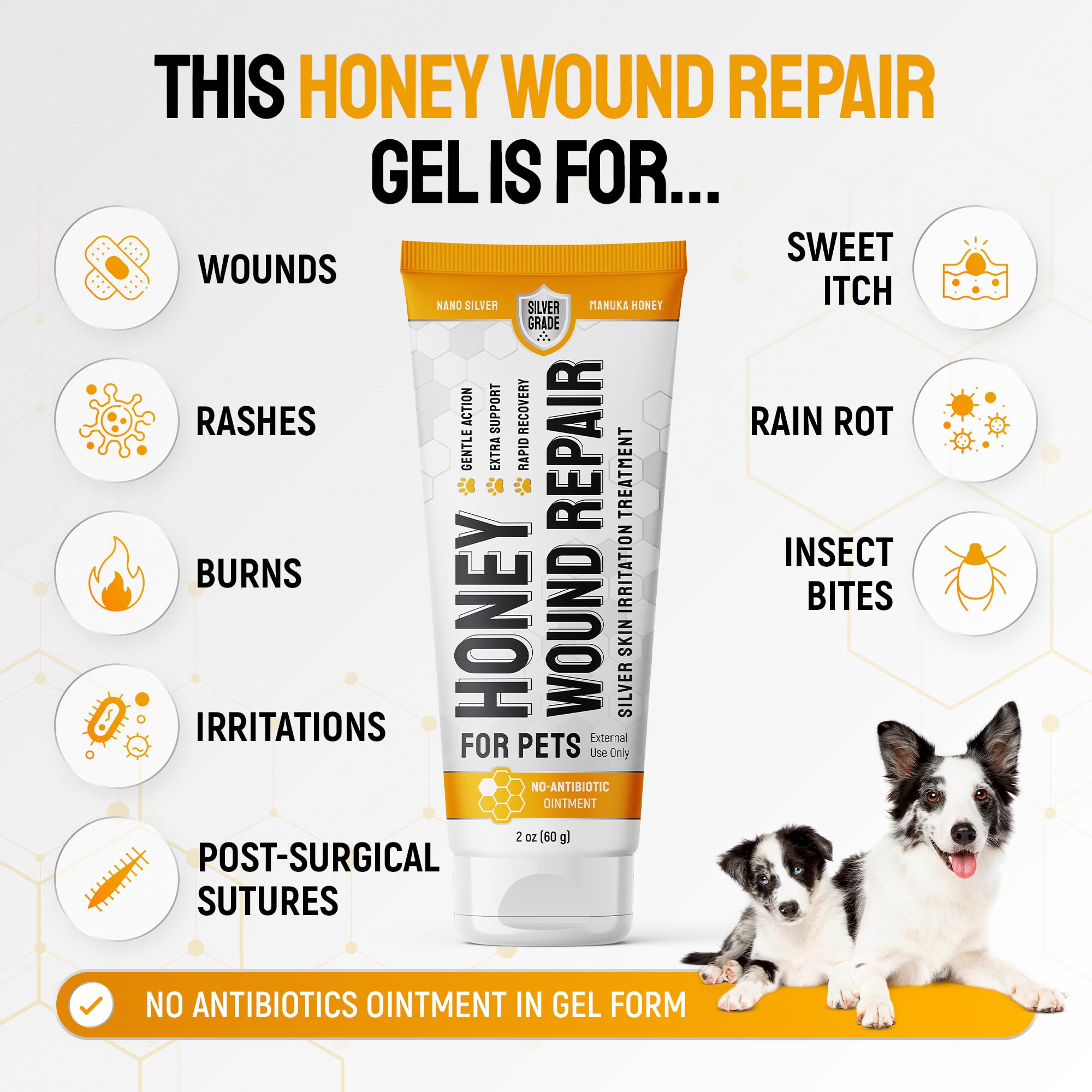 SILVER GRADE honey-silver gel label close-up highlights natural ingredients.