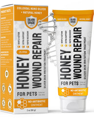 SILVER GRADE Honey Wound Repair Gel bottle highlights natural silver and honey for pets.
