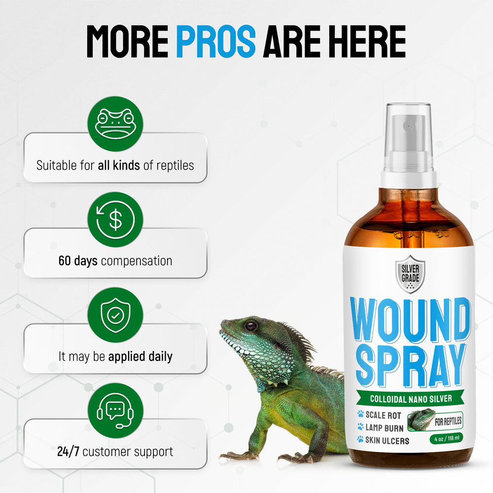 SILVER GRADE spray used on a gecko for wound care