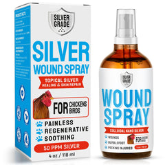 SILVER GRADE wound spray applied to a chicken for minor wound care.