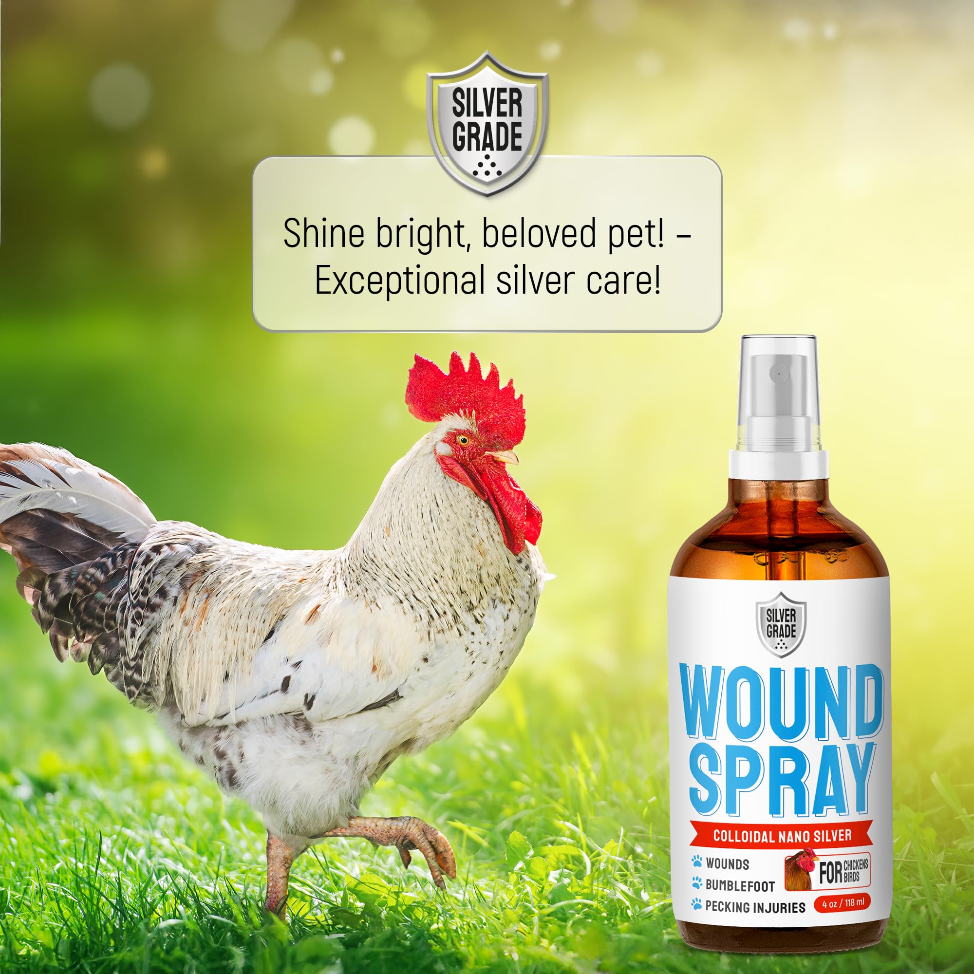 SILVER GRADE wound spray included in a chicken first aid kit.