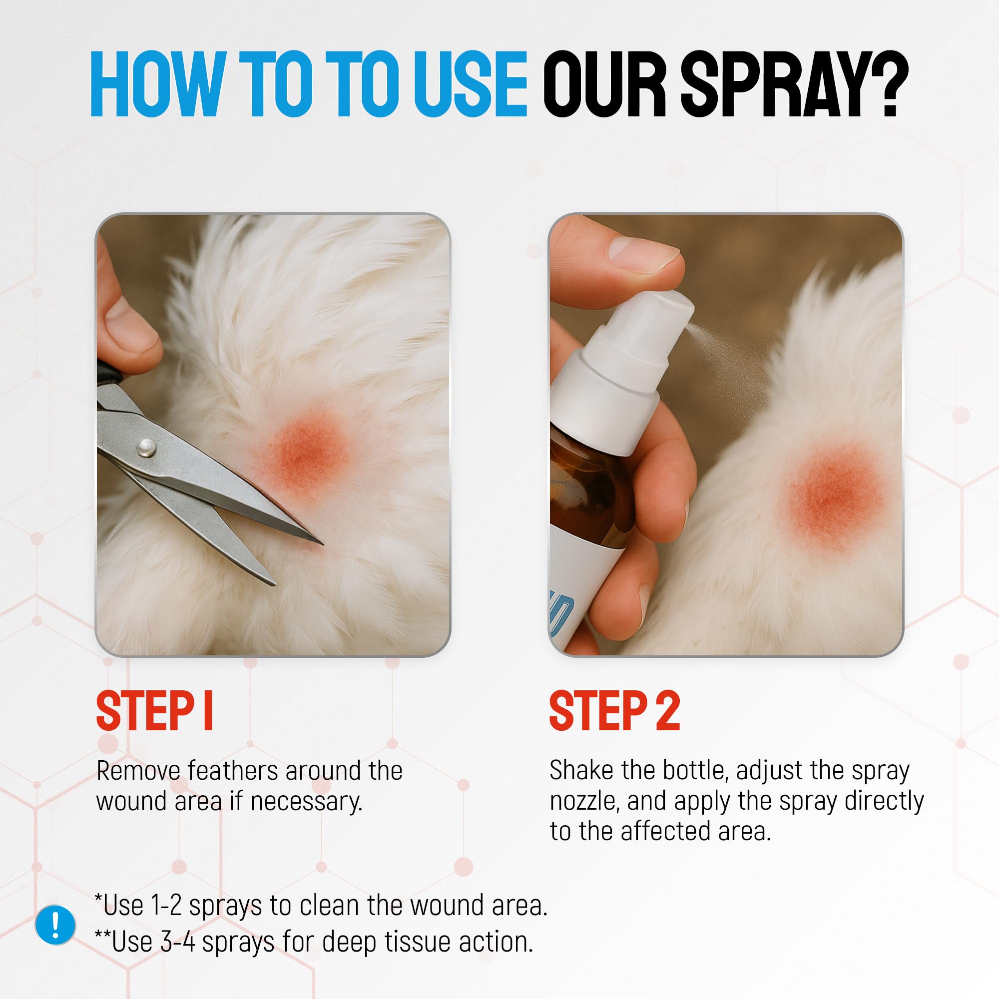 SILVER GRADE wound spray on a chicken for cuts and skin care.