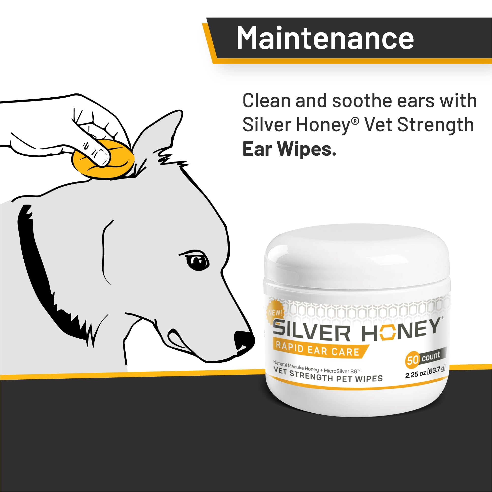 Silver Honey wipe on fingertip for gentle outer-ear cleaning.