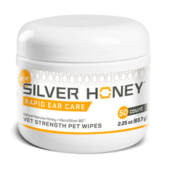 Silver Honey Rapid Ear Care Wipes jar for outer-ear cleansing.
