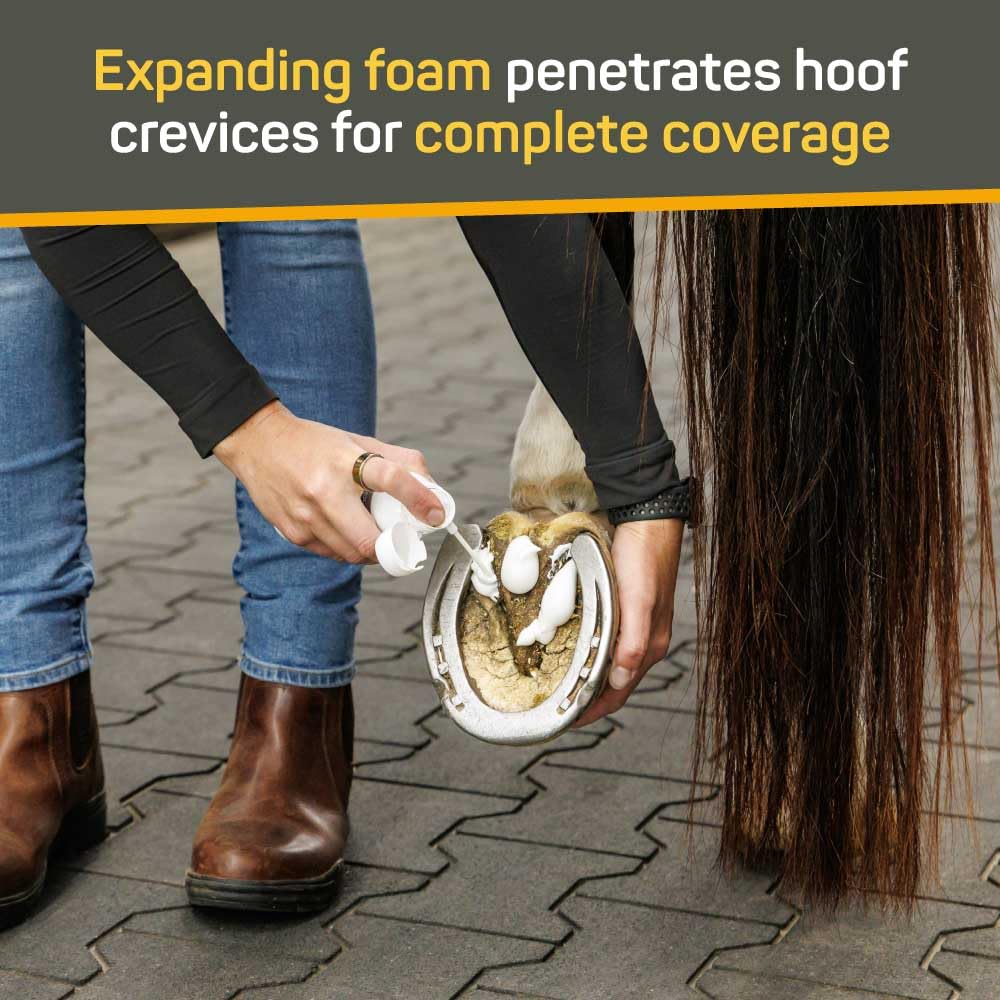 Silver Honey Rapid Hoof Care Foam being applied under the hoof pad for precise coverage.