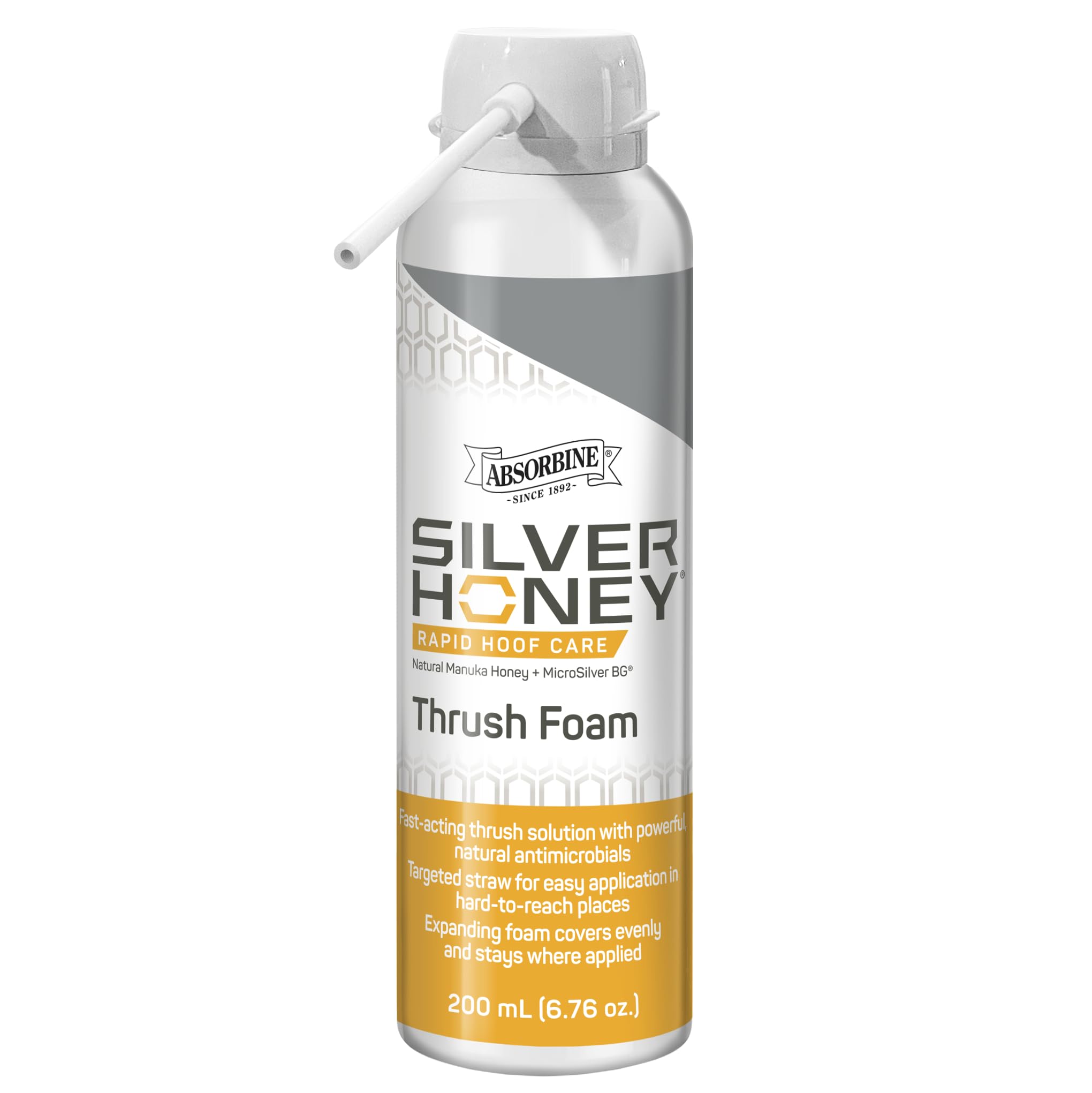 Silver Honey Rapid Hoof Care Foam bottle front for fast, targeted hoof care.