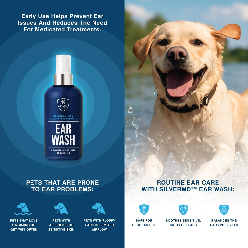 SilverMD nano silver ear cleaner used around the ear canal for daily care.