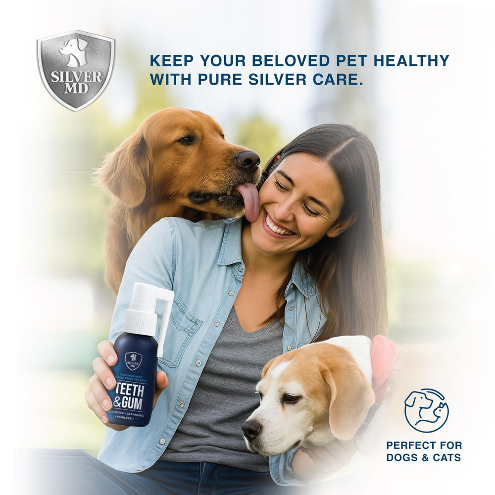 Close-up of spray on gums showing gentle, non-irritating cleaning with SilverMD.