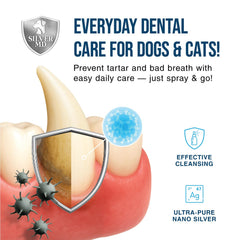 SilverMD dental spray mist on teeth for simple daily oral hygiene.