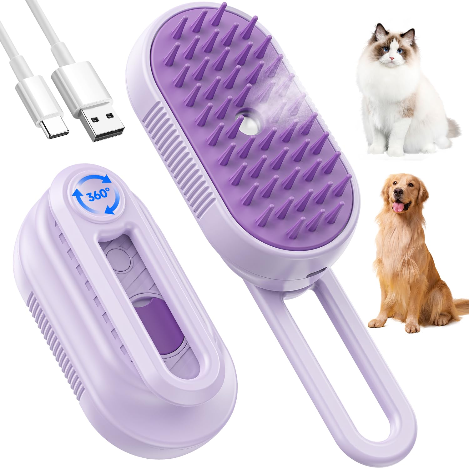 SILVLF Cat Steam Brush with foldable handle for easy on-the-go grooming