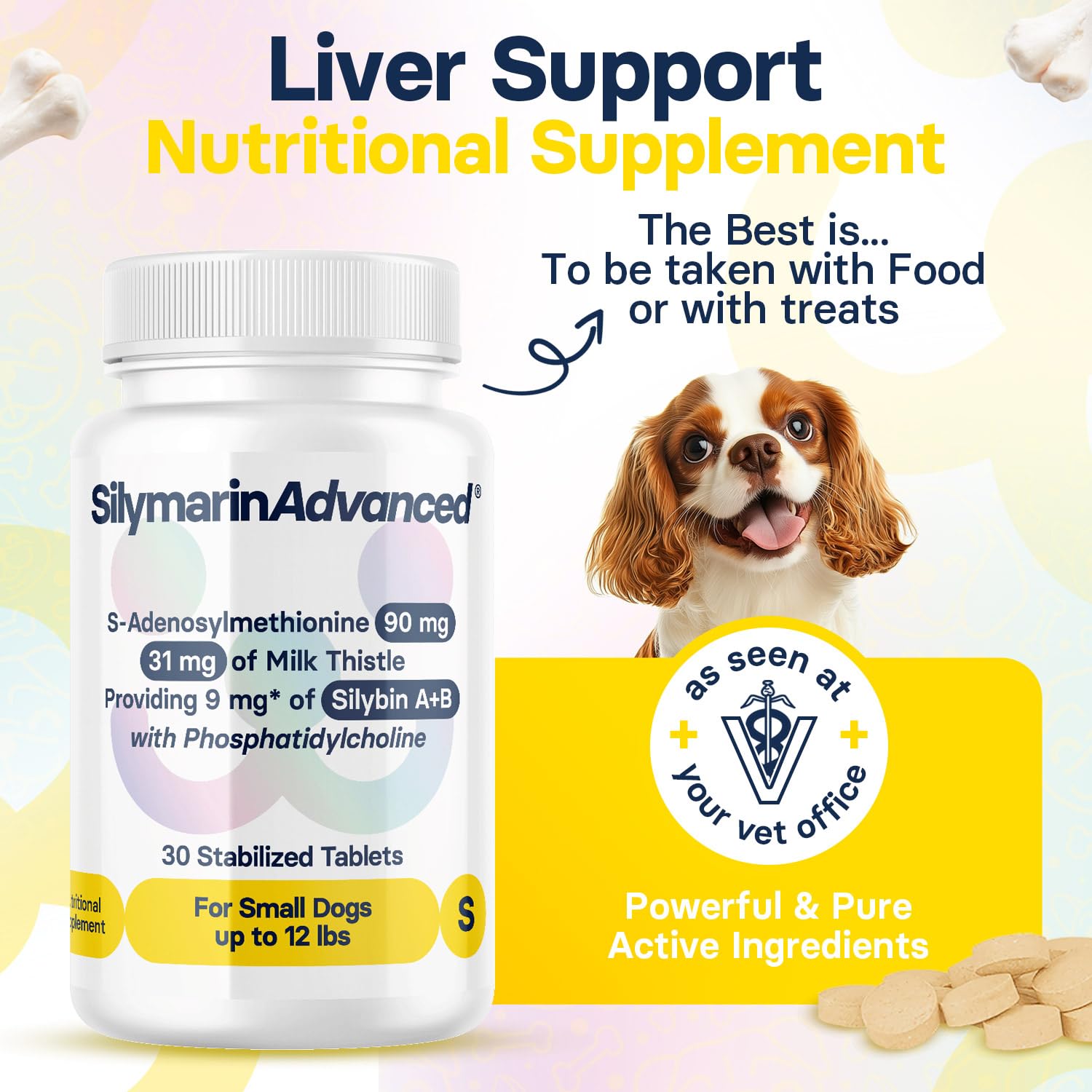 Close-up of SilymarinAdvanced dog tablet for easy daily administration