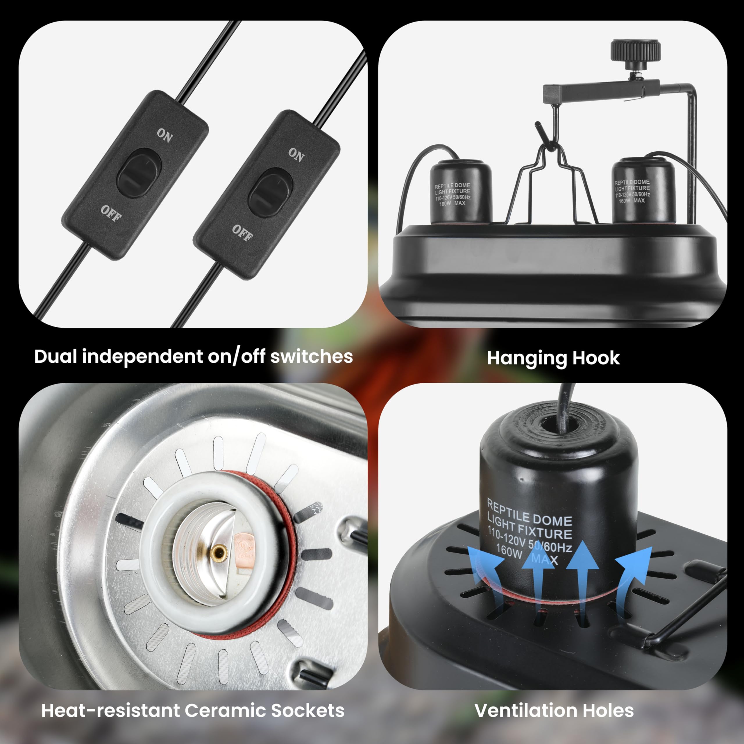Simple Deluxe 160W ceramic heat lamp dome provides reliable warmth in enclosures.