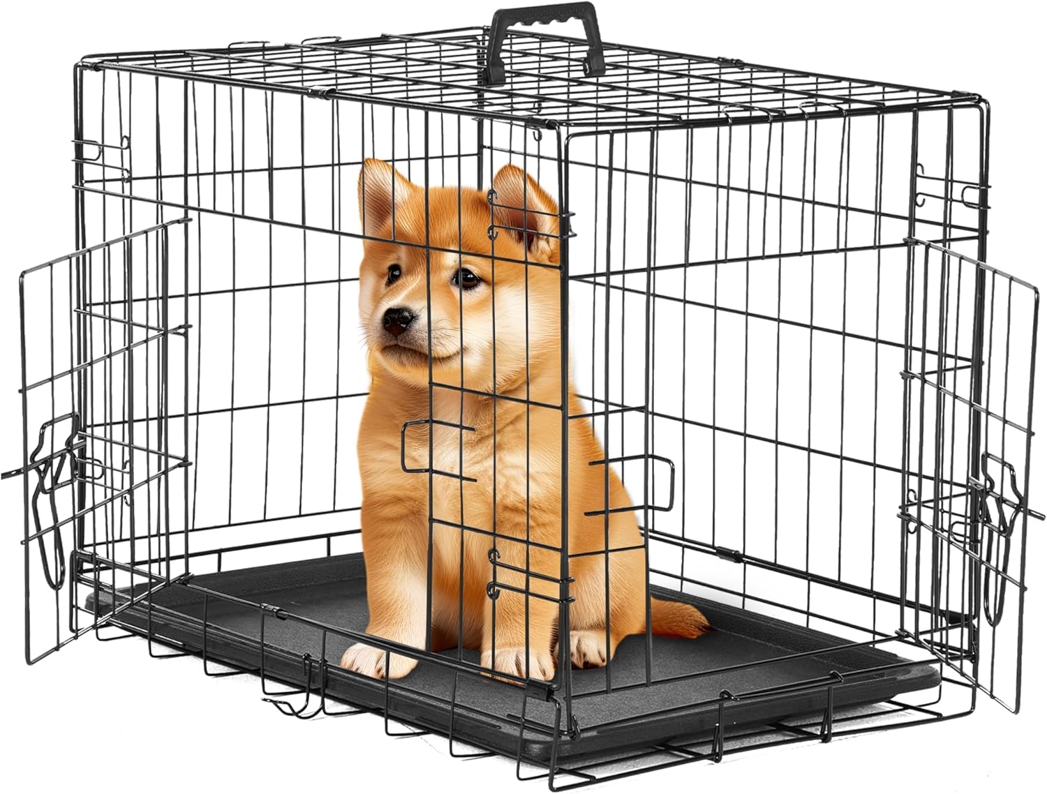 Simple Deluxe 24-Inch crate front door shows secure dual locks for safe containment