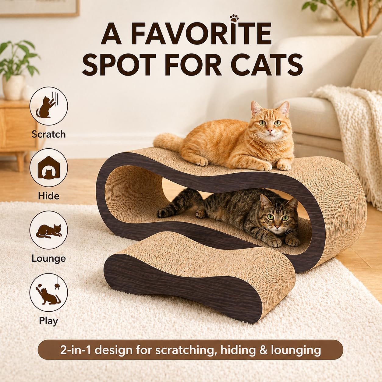 Simple Deluxe curved scratcher design encourages natural scratching motion.