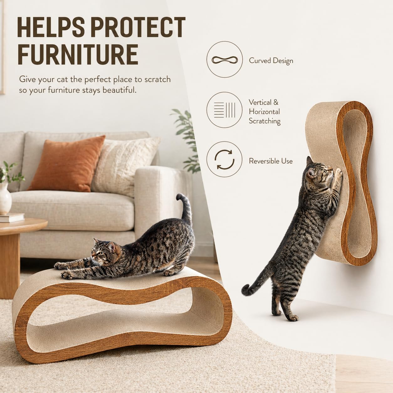 Simple Deluxe indoor cat scratcher protects furniture with curved scratching surface