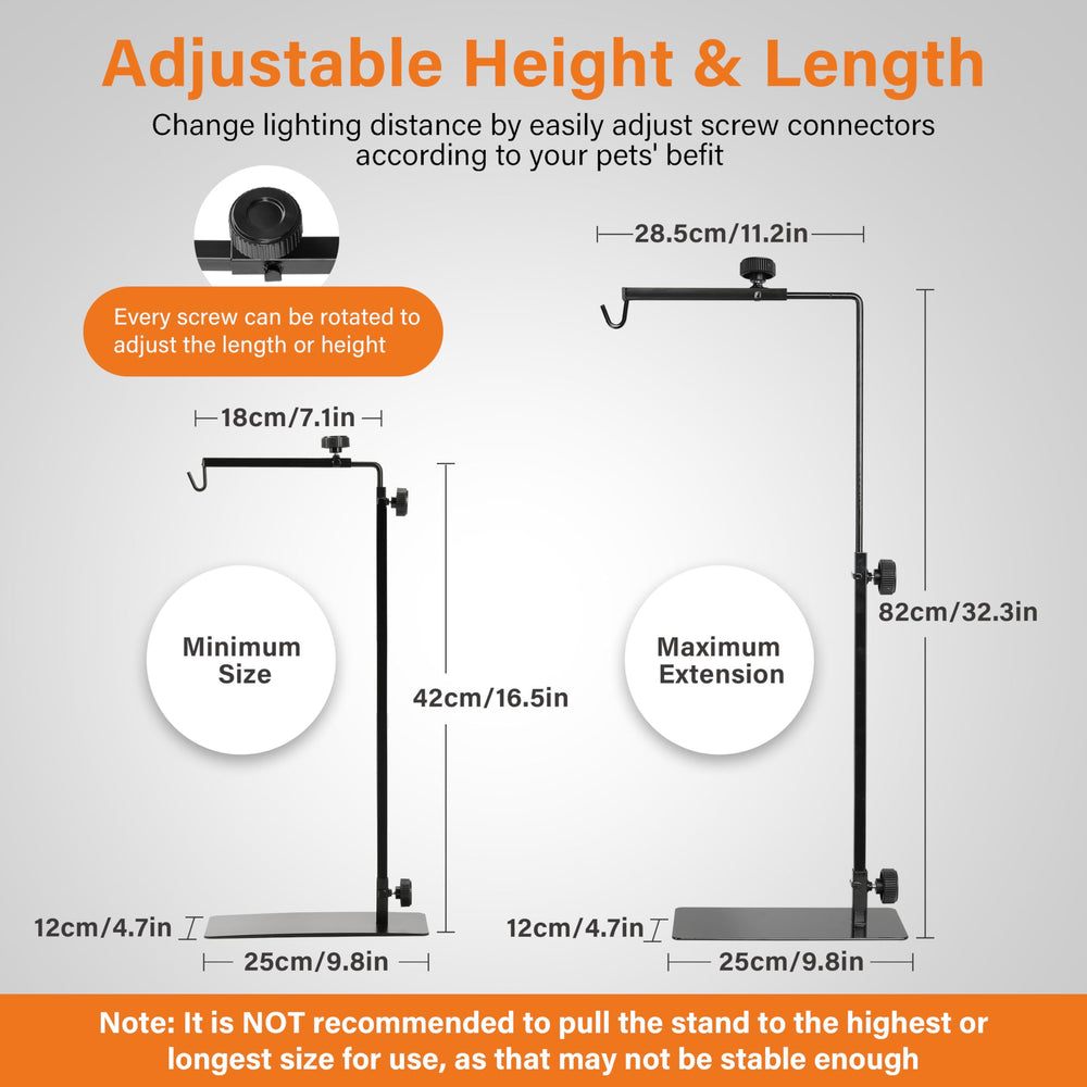 Simple Deluxe reptile lamp stand with height 16-32 inches and compact length