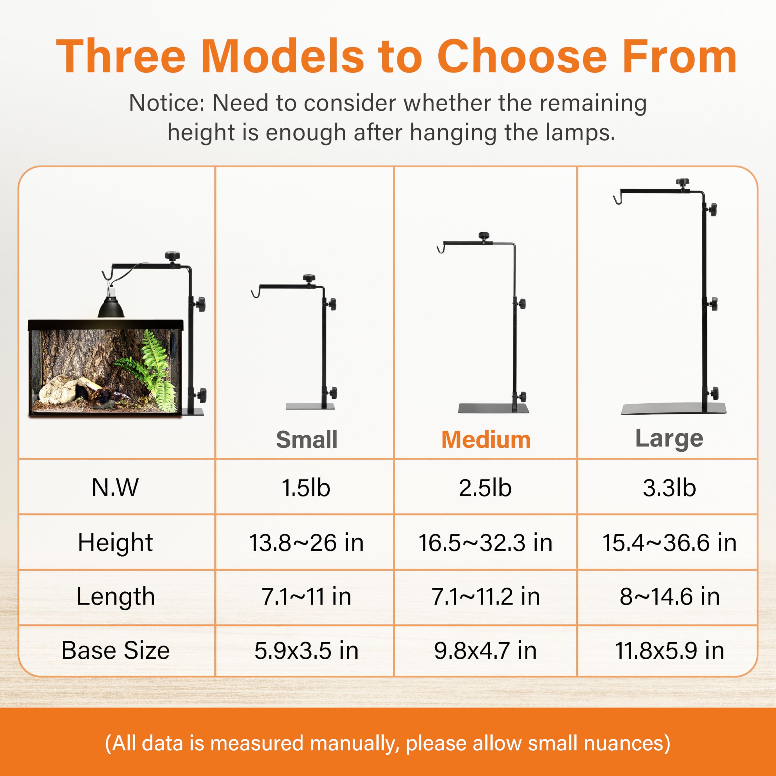 Simple Deluxe reptile lamp stand used for versatile terrarium or aquarium lighting