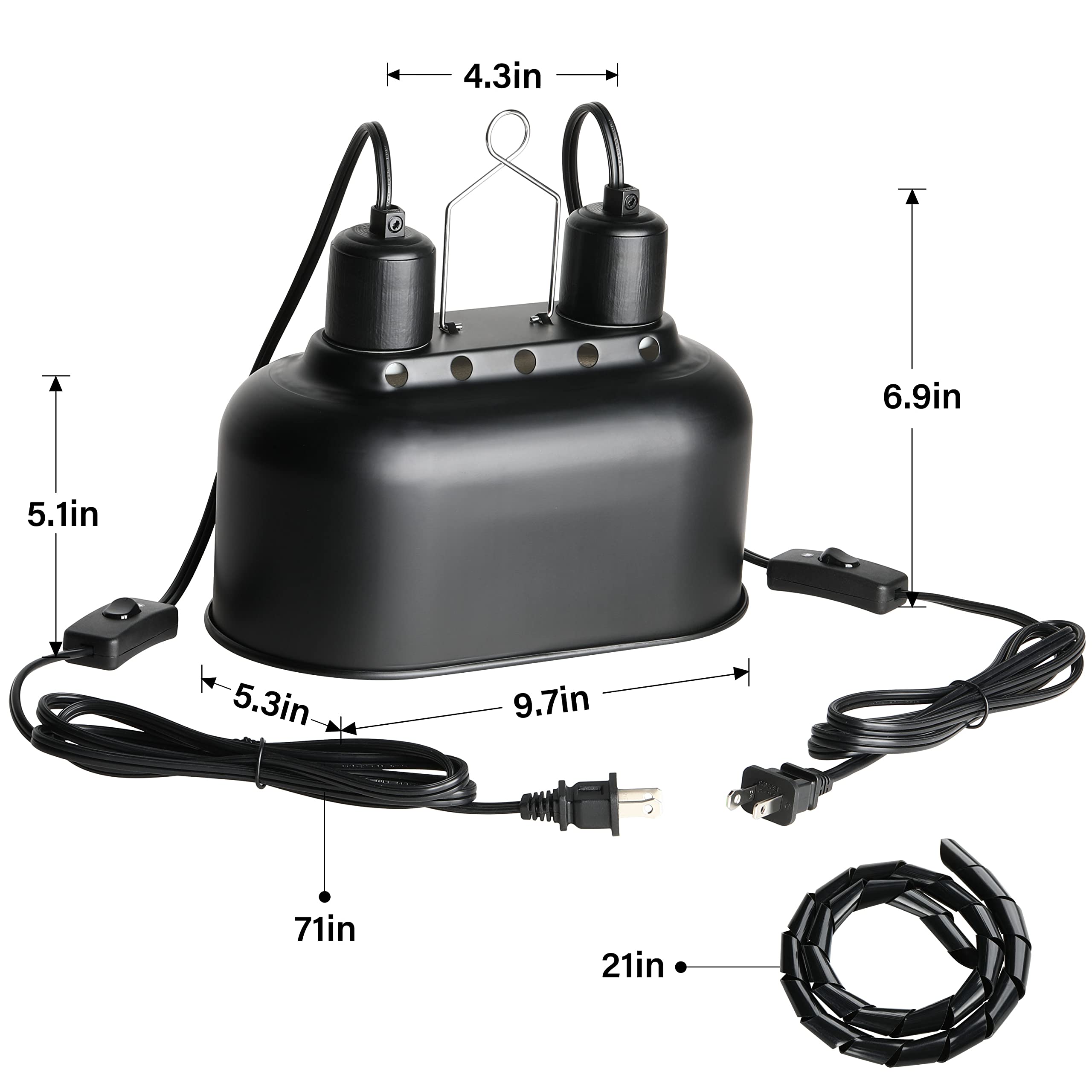 Simple Deluxe ventilated heat lamp holder keeps bulbs cool and safe.