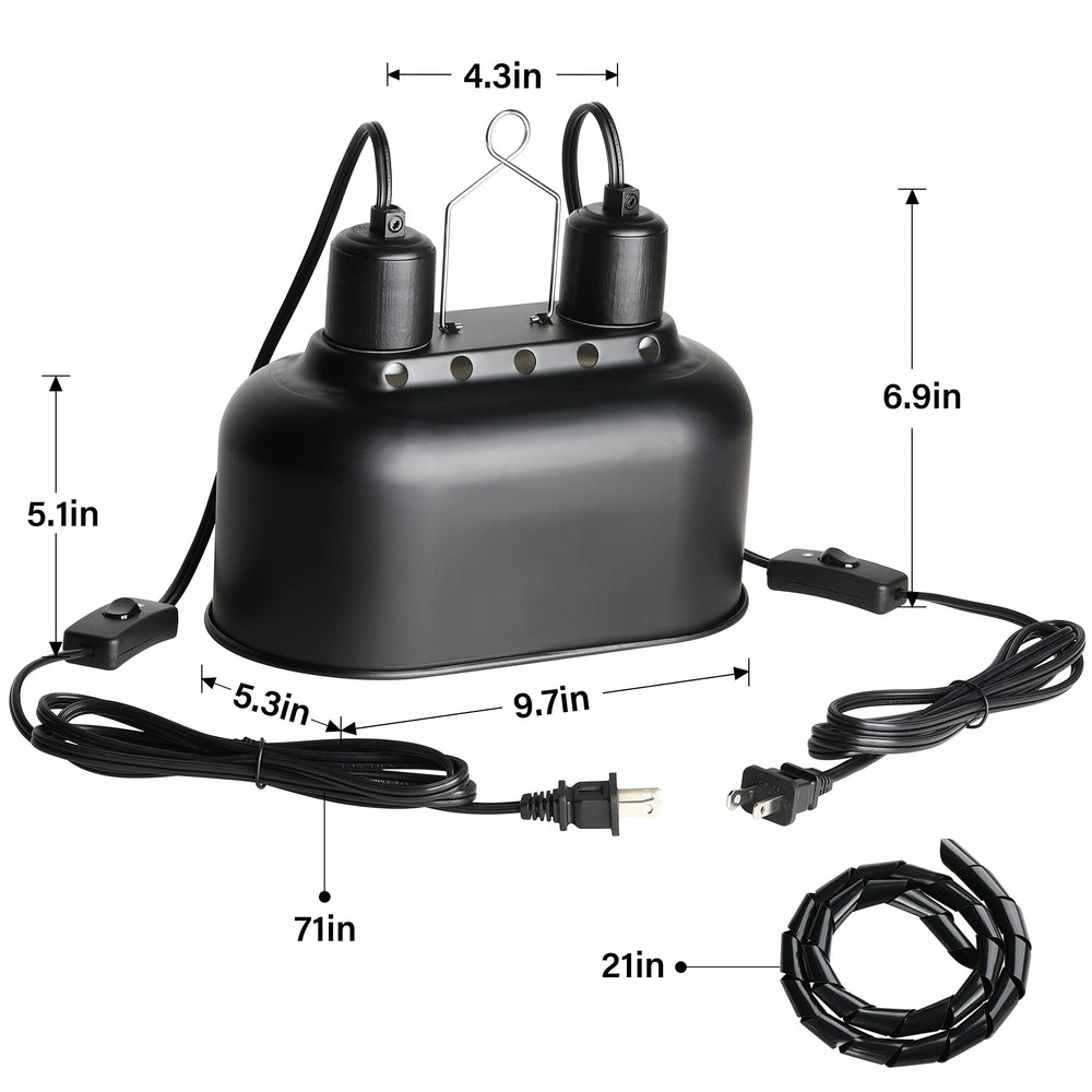 Simple Deluxe ventilated heat lamp holder keeps bulbs cool and safe.