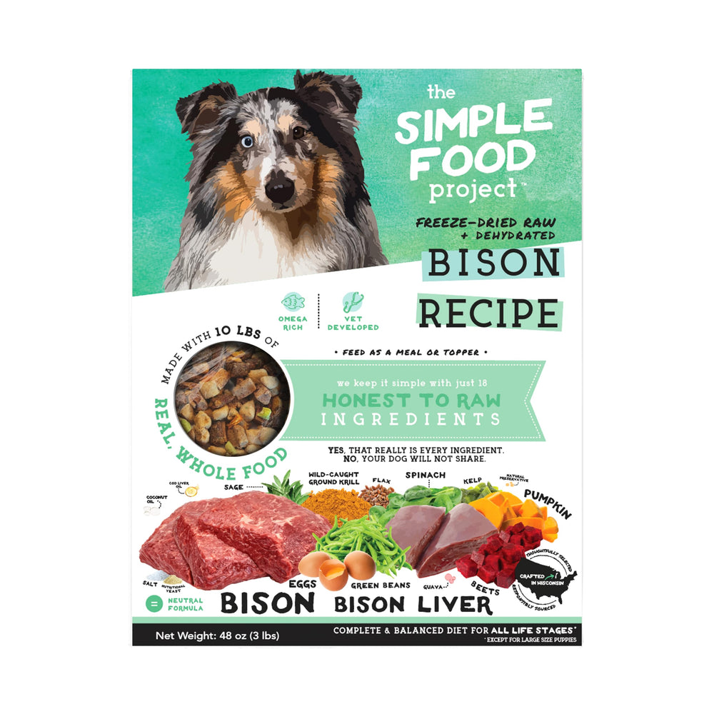 Simple Food Project Bison Recipe freeze-dried bites in resealable bag for convenient feeding.