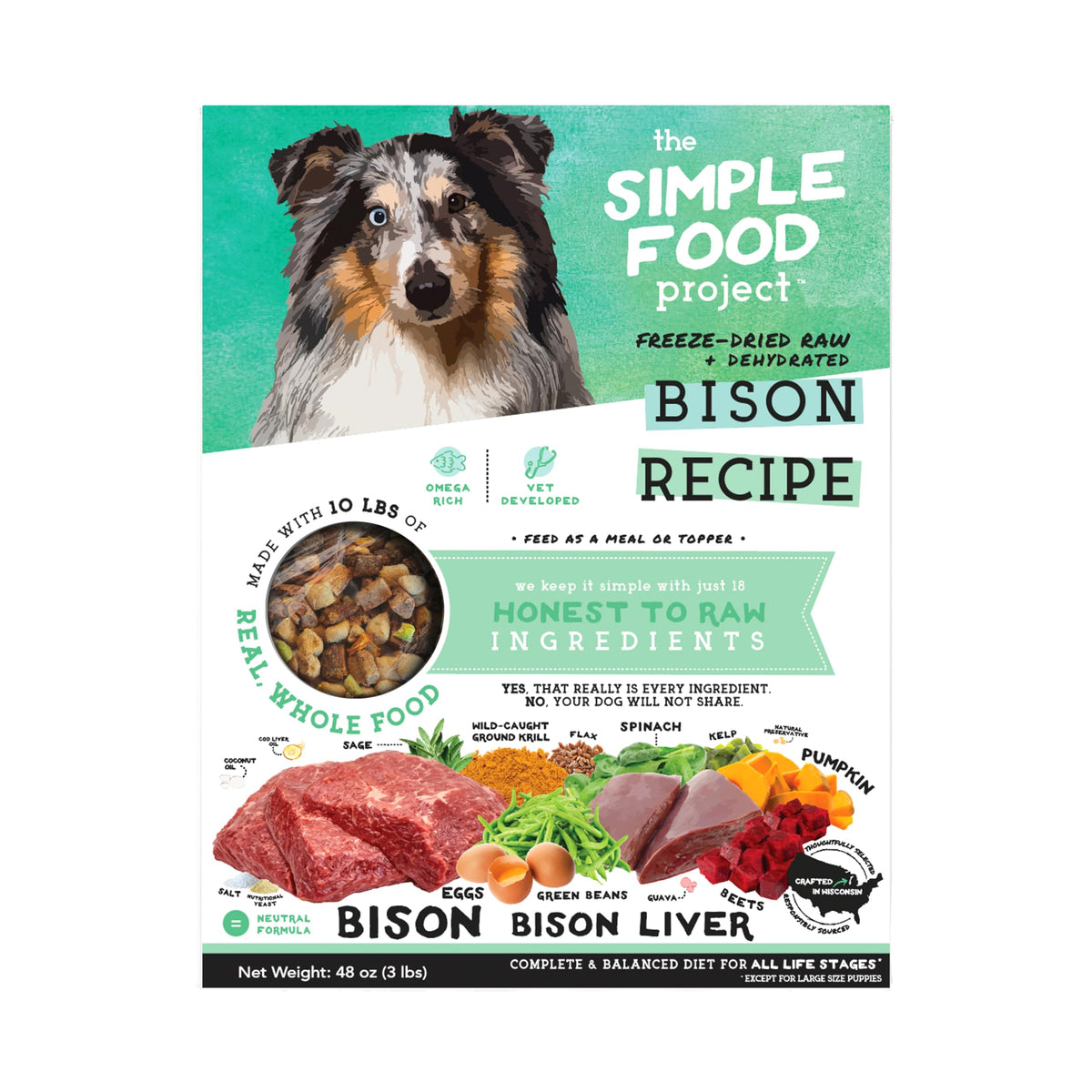 Simple Food Project Bison Recipe freeze-dried bites in resealable bag for convenient feeding.