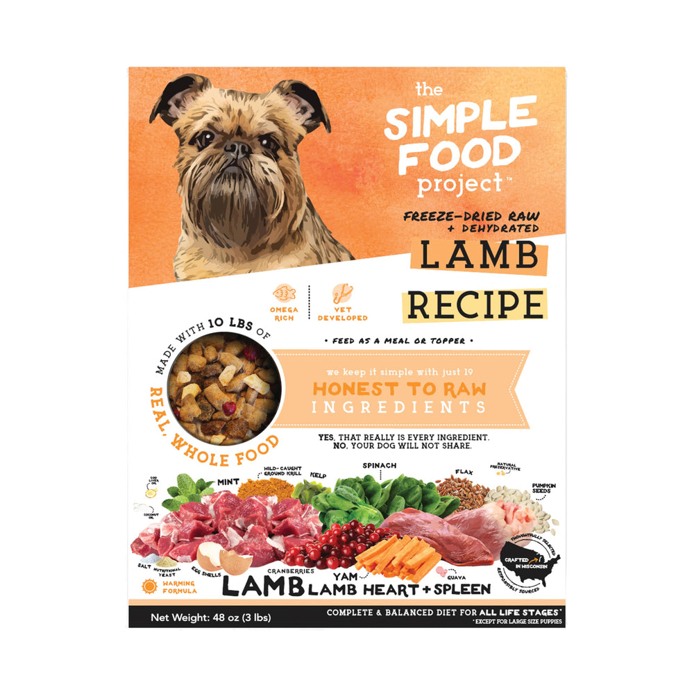 Simple Food Project Lamb Recipe pouch with convenient freeze-dried raw dog food.