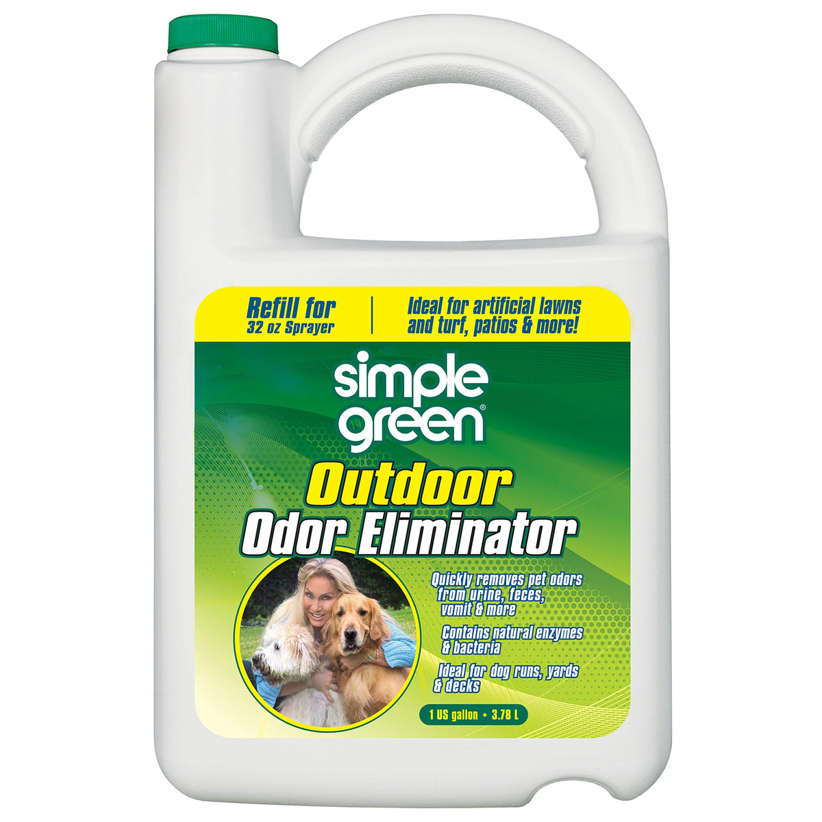 Simple Green Outdoor Odor Eliminator bottle pouring to neutralize outdoor pet odors