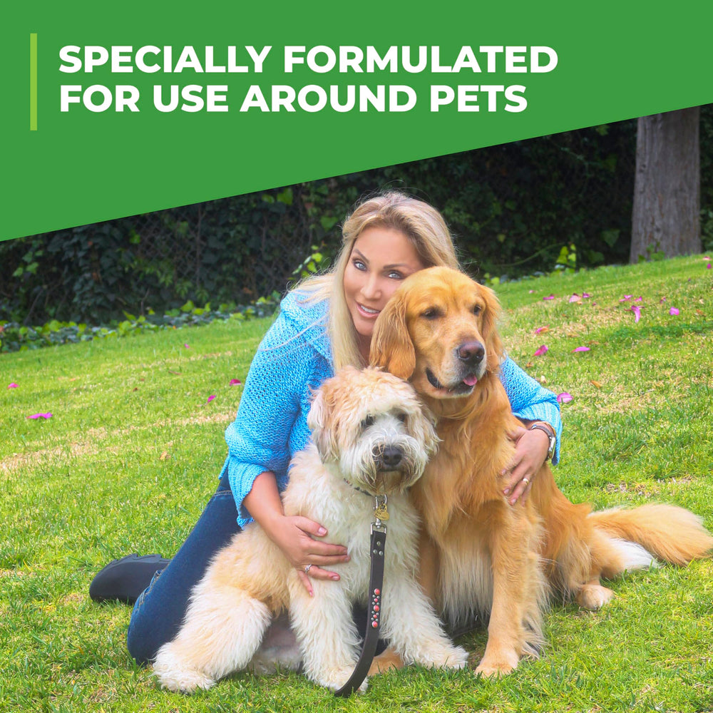 Simple Green Outdoor Odor Eliminator set in a yard near a dog run