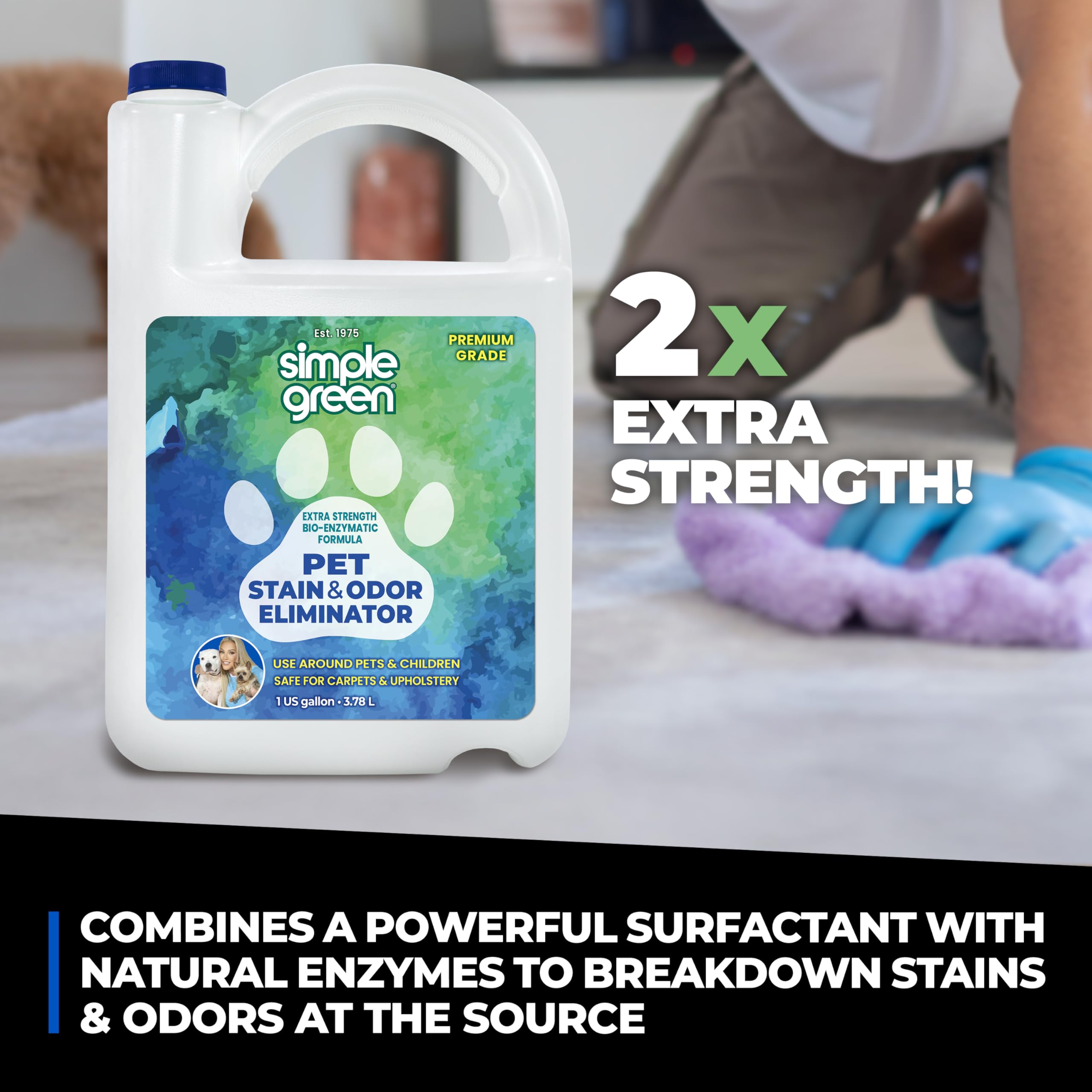 Enzyme-action cleaning with Simple Green Pet Stain & Odor Eliminator