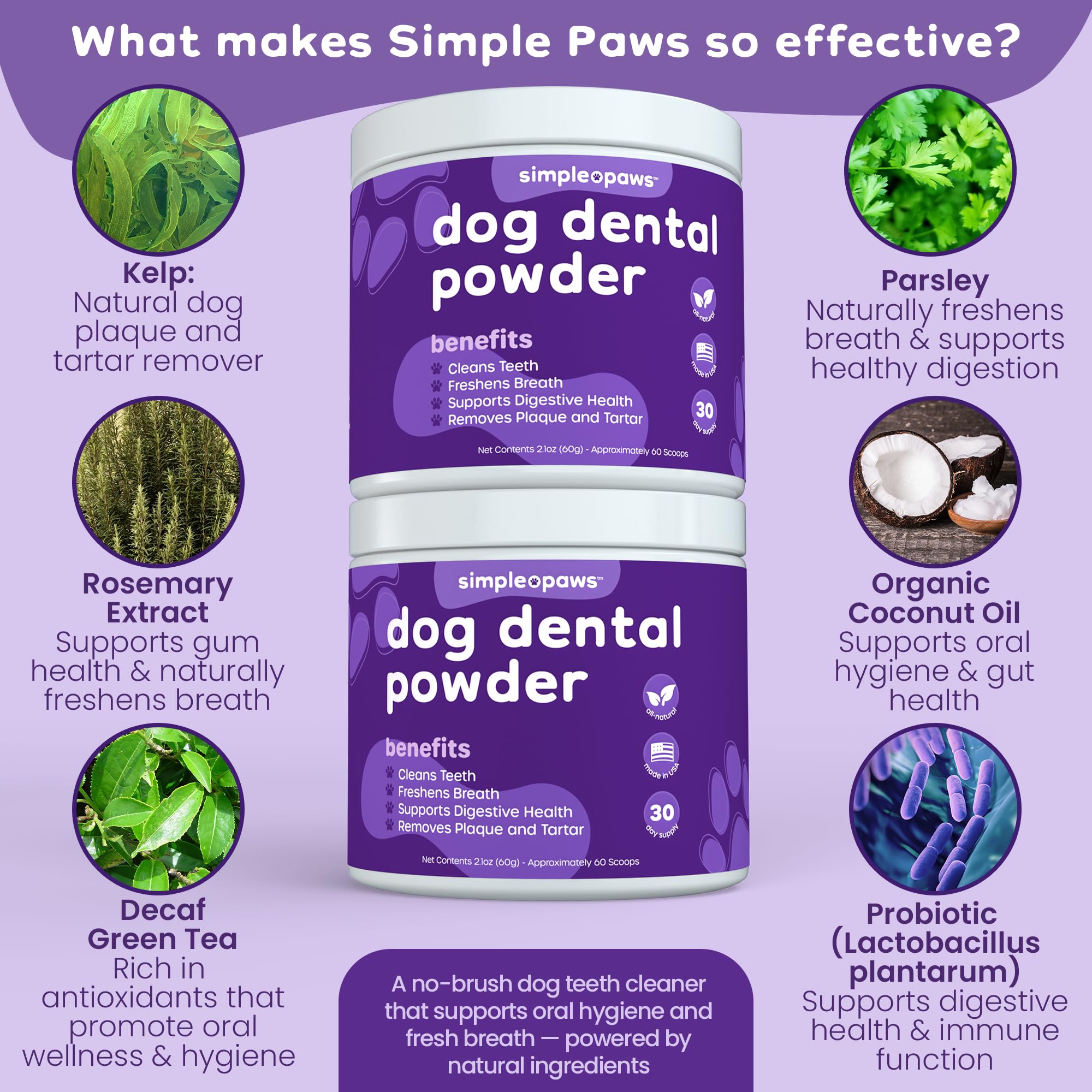 Simple Paws ingredients label shows natural probiotics for care