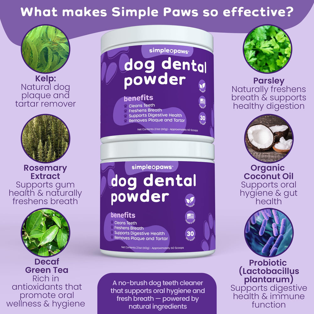 Simple Paws ingredients label shows natural probiotics for care