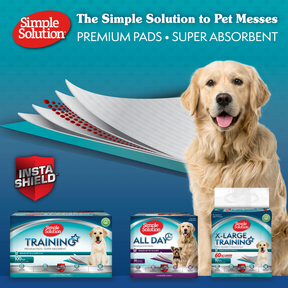 Simple Solution All Day pads featuring InstaShield technology for superior leak protection.